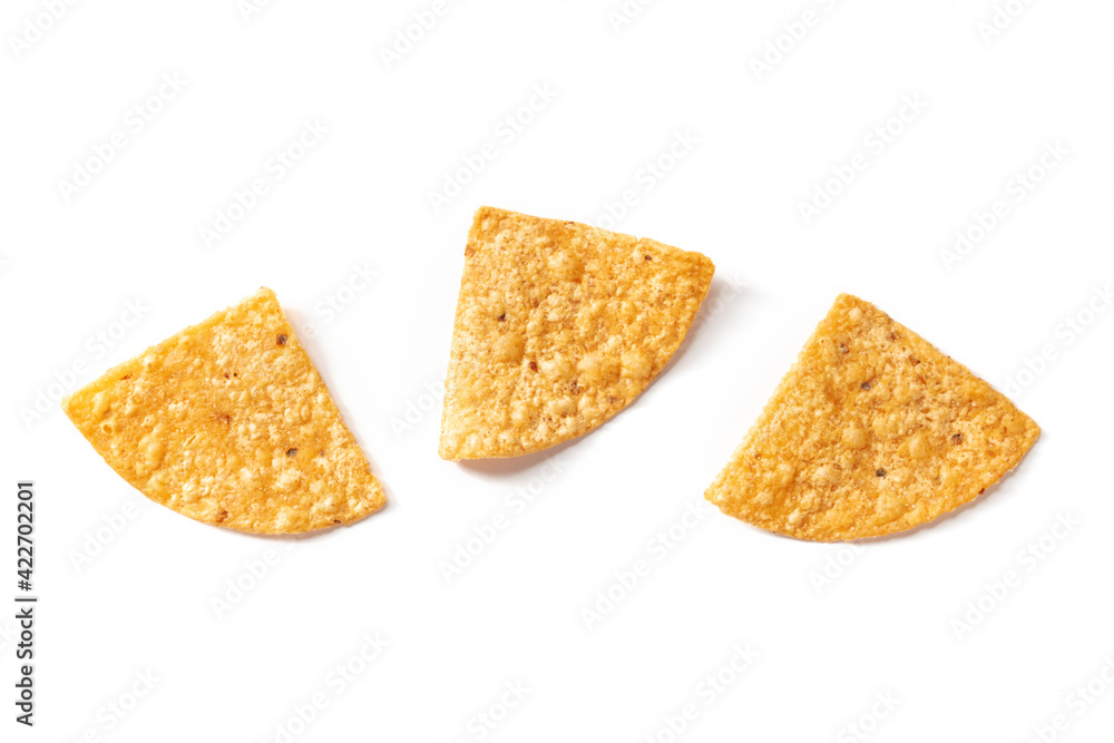 Fototapeta premium Nacho chips, shot from the top on a white background