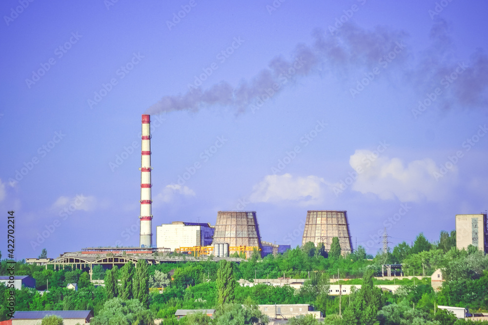 Obraz premium view of plant with pipes in sunny weather