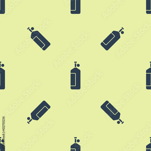 Blue Aqualung icon isolated seamless pattern on yellow background. Oxygen tank for diver. Diving equipment. Extreme sport. Diving underwater equipment. Vector