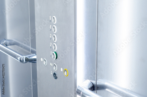 Close-up of elevator buttons panel inside the elevator.