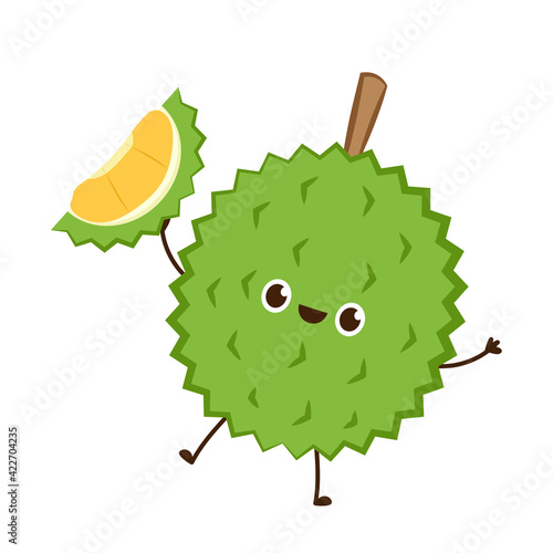 Durian character design. Durian on white background. Durian cartoon vector.