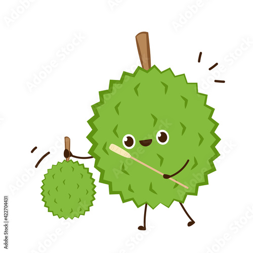 Durian character design. Durian on white background. Durian cartoon vector.