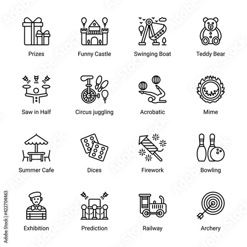 Circus Elements Outline Icons - Stroked, Vectors