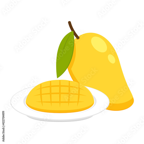 Mango vector. mango on white background. Mango on plate.