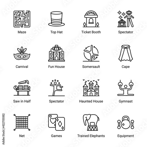 Circus Elements Outline Icons - Stroked, Vectors