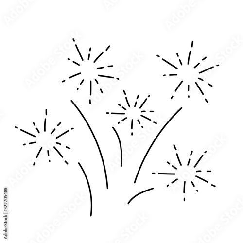 Fireworks is isolated on a white background. Fireworks during the holiday. Doodle style. Vector hand drawn illustration.