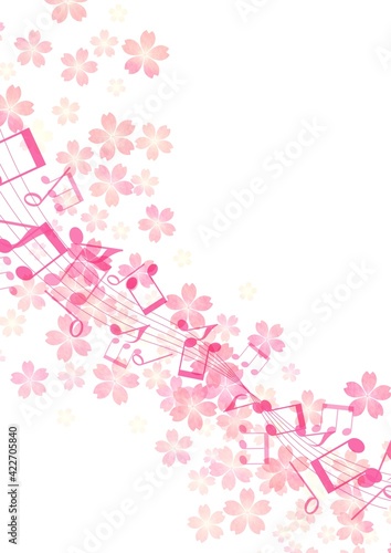 桜と音符が流れるイラスト no.06