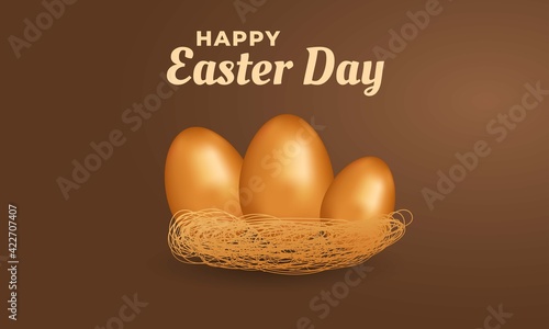 Easter day banner design. Egg and nest realistic illustration. Usable for Website, background, and banner.