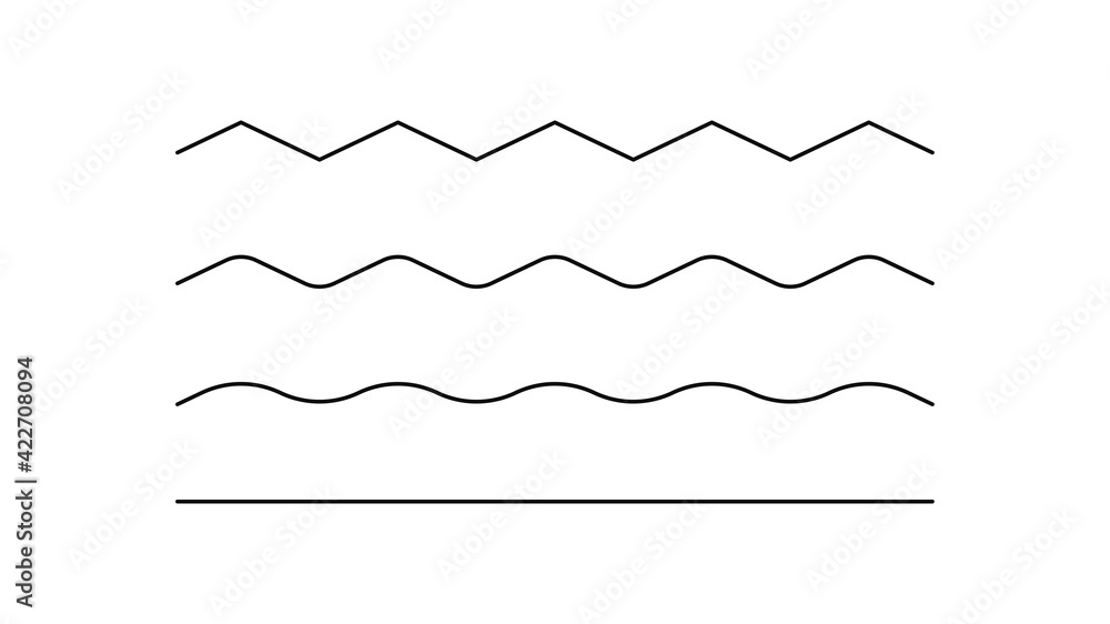 Set of zigzag horizontal lines isolated on white background. Vector illustration