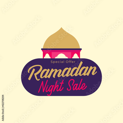 Ramadan Kareem Label sale banner  sticker  badge  ads pop up banner. Special offer Ramadan Night Sale. Islamic promotion vector illustration Flat style
