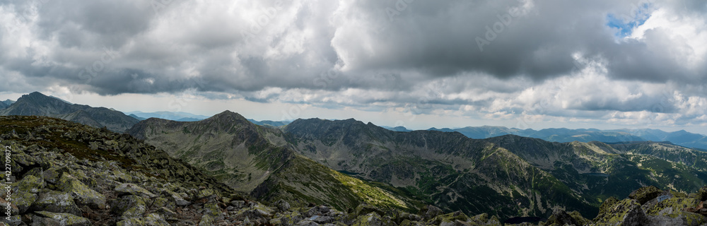 View from Varful Retezat peak summit in Retezat mountains in Romania