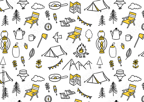 キャンプのイラスト_模様_シームレス02