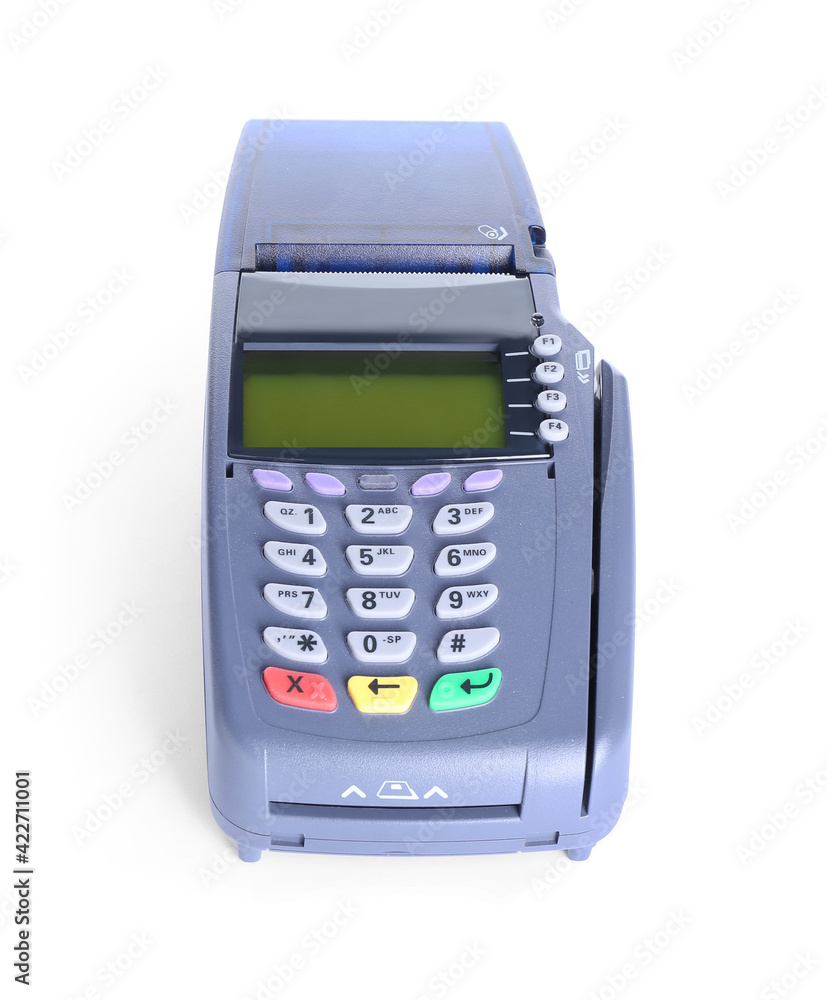 Payment terminal on white background Payment terminal on white background