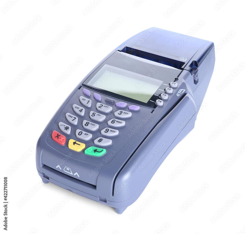 Payment terminal on white background Payment terminal on white background