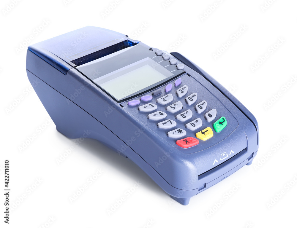 Payment terminal on white background Payment terminal on white background