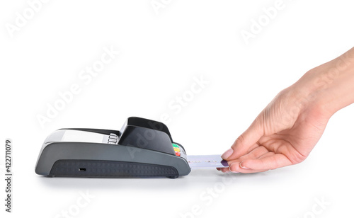 Hand inserting credit card ...
