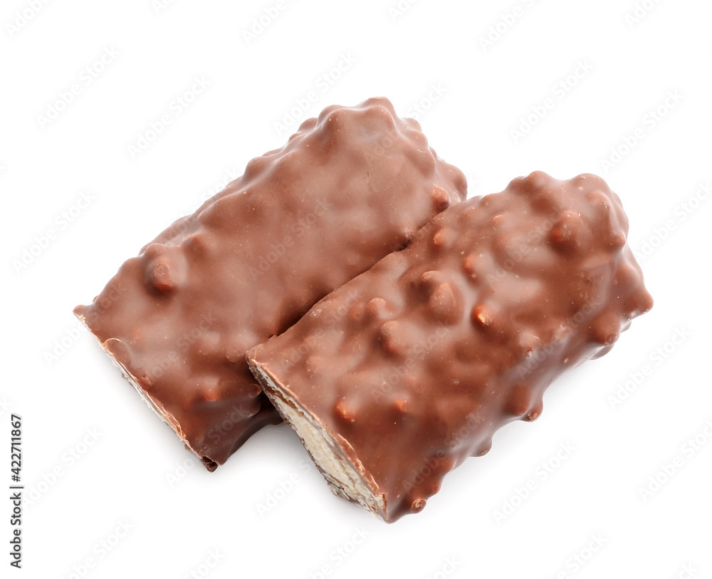 Cut chocolate bars on white background Cut chocolate bars on white background