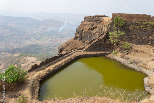 Small lake on the top of the Rajgad fort  Pune  Maharashtra  India.