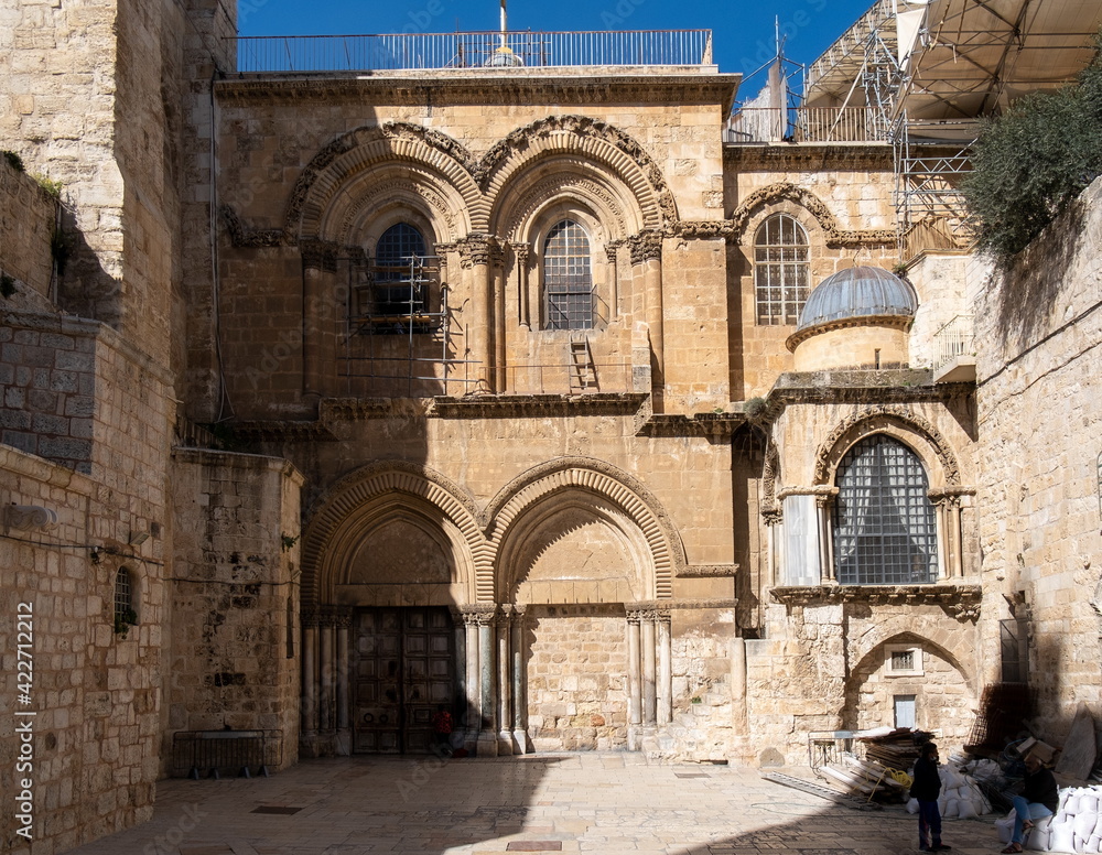 Closed entrance to Holy Sepulchre Church in Jerusalem