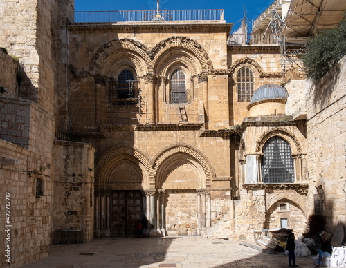 Closed entrance to Holy Sepulchre Church in Jerusalem © vadiml