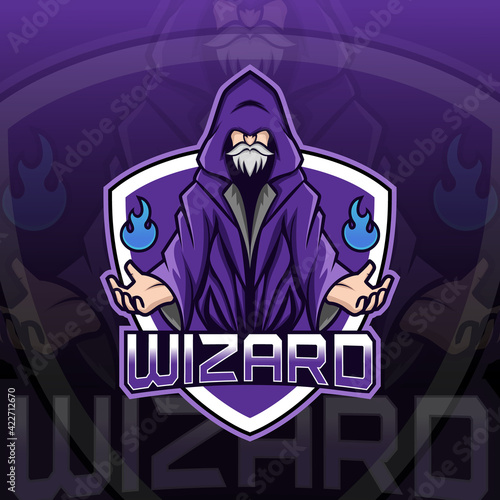 Wizard mascot esport logo design illustration