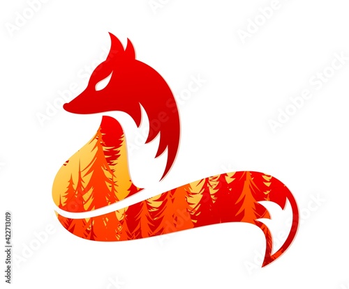 A symbol of a red fox with fire forest.
