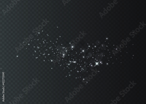 White sparks glitter special light effect.Sparkling magic dust particles.Cosmic glittering wave on transparent background