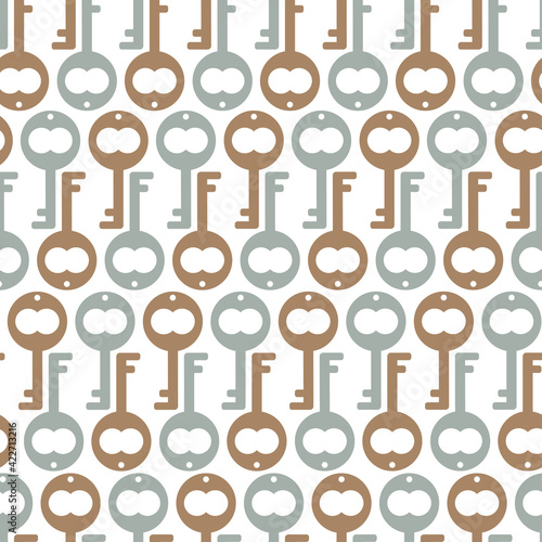 Pattern with keys. Endless texture on white background. Print for textile, wrapping paper, wallpaper, background.