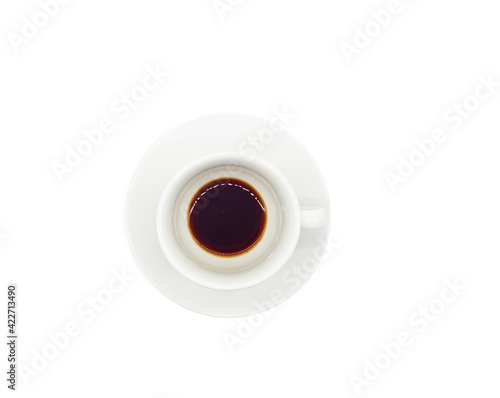 Top view black coffee white cup isolated on white background. white clipping path.
