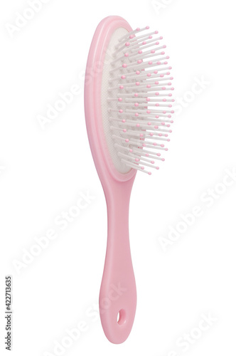 Pink  hair brush on white background