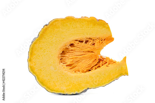 fresh whole and sliced pumpkin on white background.