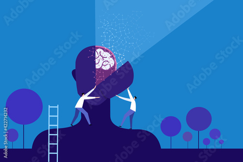 Conceptual illustration of a human brain spilt open to extract the neural networks