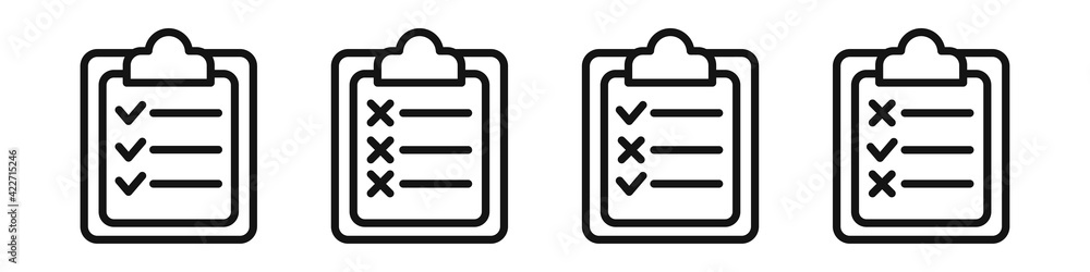 List icons set isolated on white background. Checklists / сlipboards / lists of tasks and completed plan. Vector illustration List icons set isolated on white background. Checklists / сlipboards / lists of tasks and completed plan. Vector illustration
