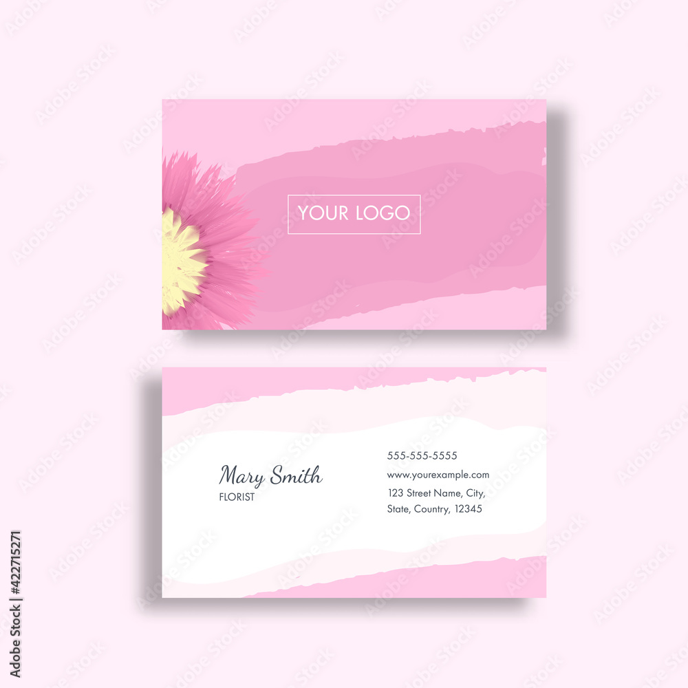 Florist Business Card Or Horizontal Template Layout In Pink And White Color.
