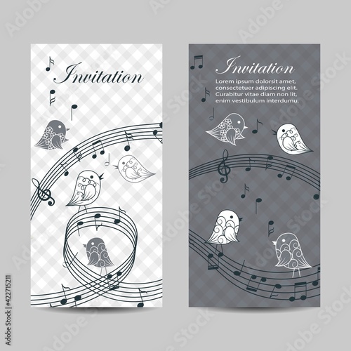 Set of vertical banners with singing birds