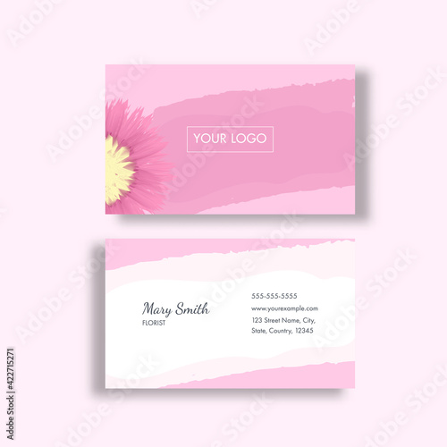 Florist Business Card Or Horizontal Template Layout In Pink And White Color.