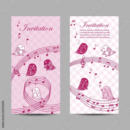 Set of vertical banners with singing birds