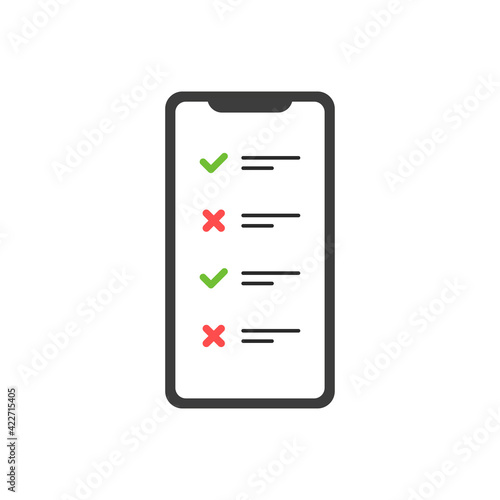 Smartphone list icon isolated on white background. Checklist / clipboard / list of tasks and completed plan in electronic version. Vector illustration
