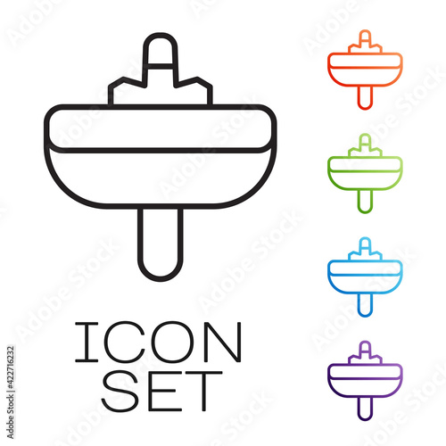 Black line Washbasin with water tap icon isolated on white background. Set icons colorful. Vector