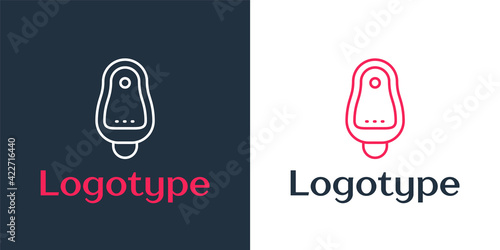 Logotype line Toilet urinal or pissoir icon isolated on white background. Urinal in male toilet. Washroom, lavatory, WC. Logo design template element. Vector