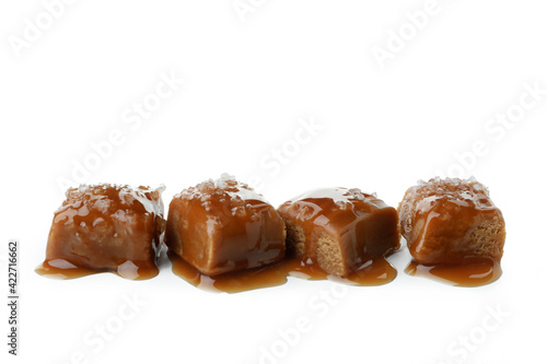 Delicious salted caramel isolated on white background