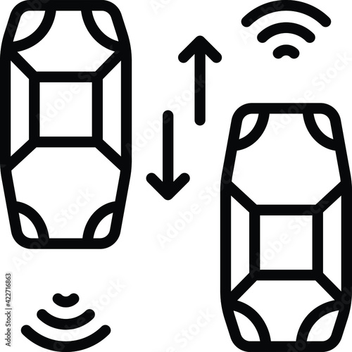 Self driving Car Lane Assist Concept,  Vector Icon Design, Autonomous driverless vehicle Symbol, Robo car Sign, Automated driving system stock illustration