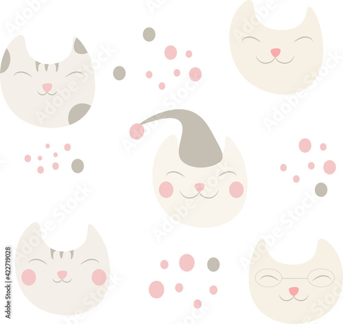 vector cartoon illustration light brown happy cat on white background