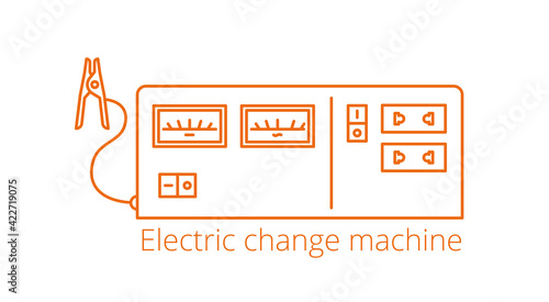 Electric change machine. Power Inverter with Charger. Voltage current converter. Equipment for accumulator. Vector line. Open paths outline.