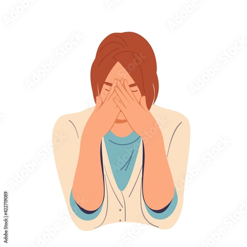 Anxiety woman. Depression, sad, stress and emotional problem. Unhappy female or girl. Vector