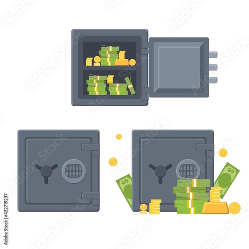 Safe box for money. Business and finance safety and protection. Vector