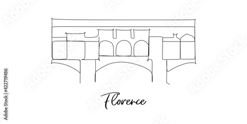 ancient bridge Ponte Vecchio at river Arno in Florence old town, famous touristic place of Tuscany region, Italy - Continuous one line drawing