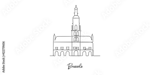 Brussels of Belgium landmarks skyline - Continuous one line drawing