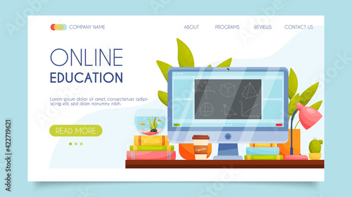 Online education. Landing page concept. Flat design, vector illustration.