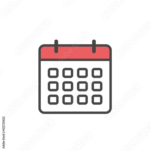 Calendar icon isolated on white background. Planning concept. Holidays and important meetings. Vector illustration